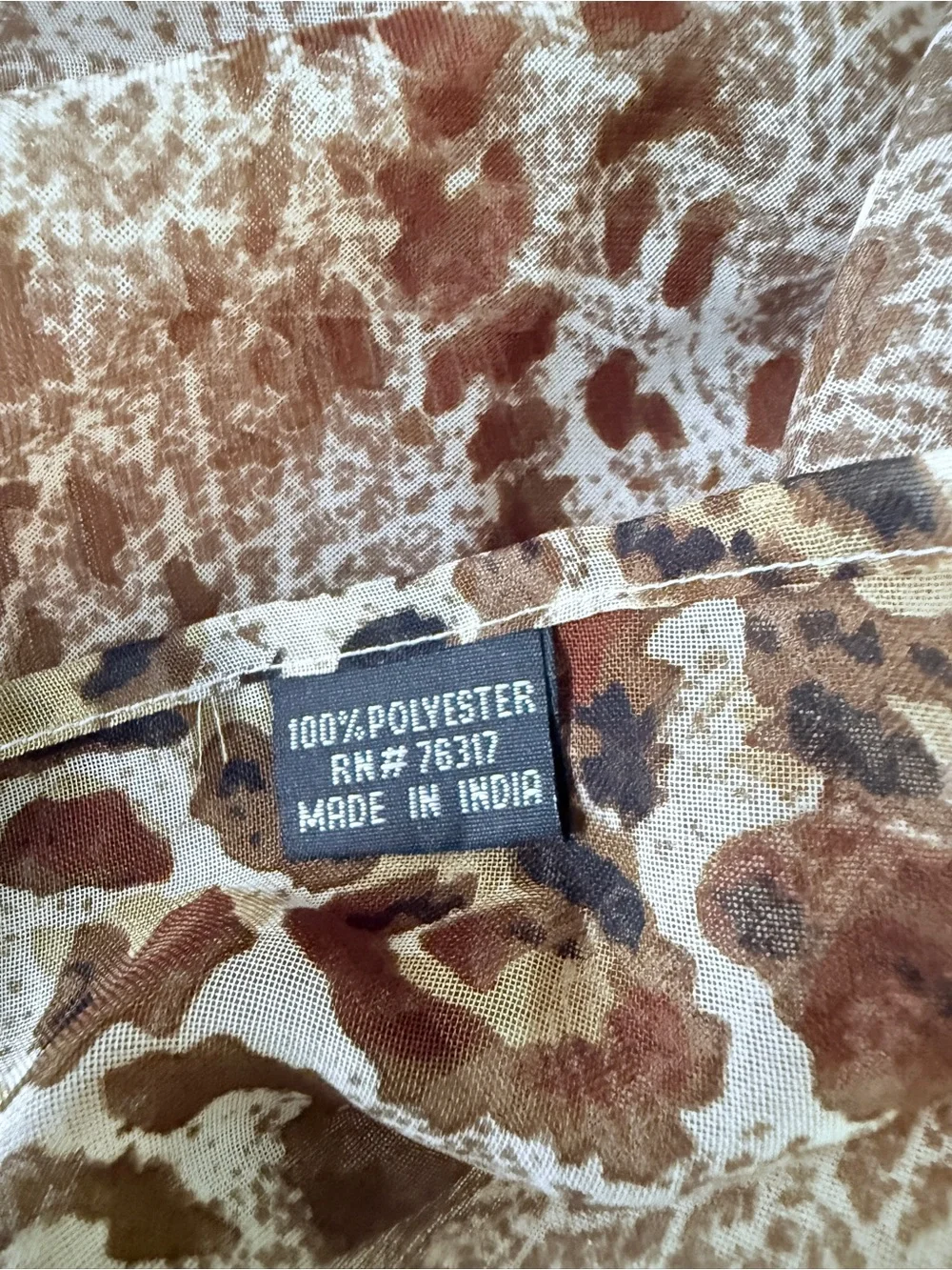 Vintage Sheer Animal Print Head Scarf, Oblong Bohemian Scarf Accessory, 45” Long
